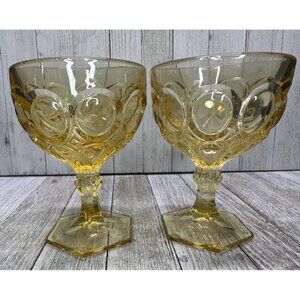 Vtg Fostoria Moonstone Yellow Gold Amber Champagne Goblets  5 1/8" Tall Set of 2